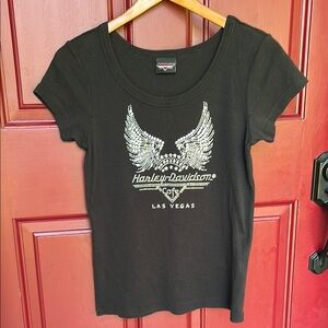 Harley-Davidson Black Winged Rhinestone Tee